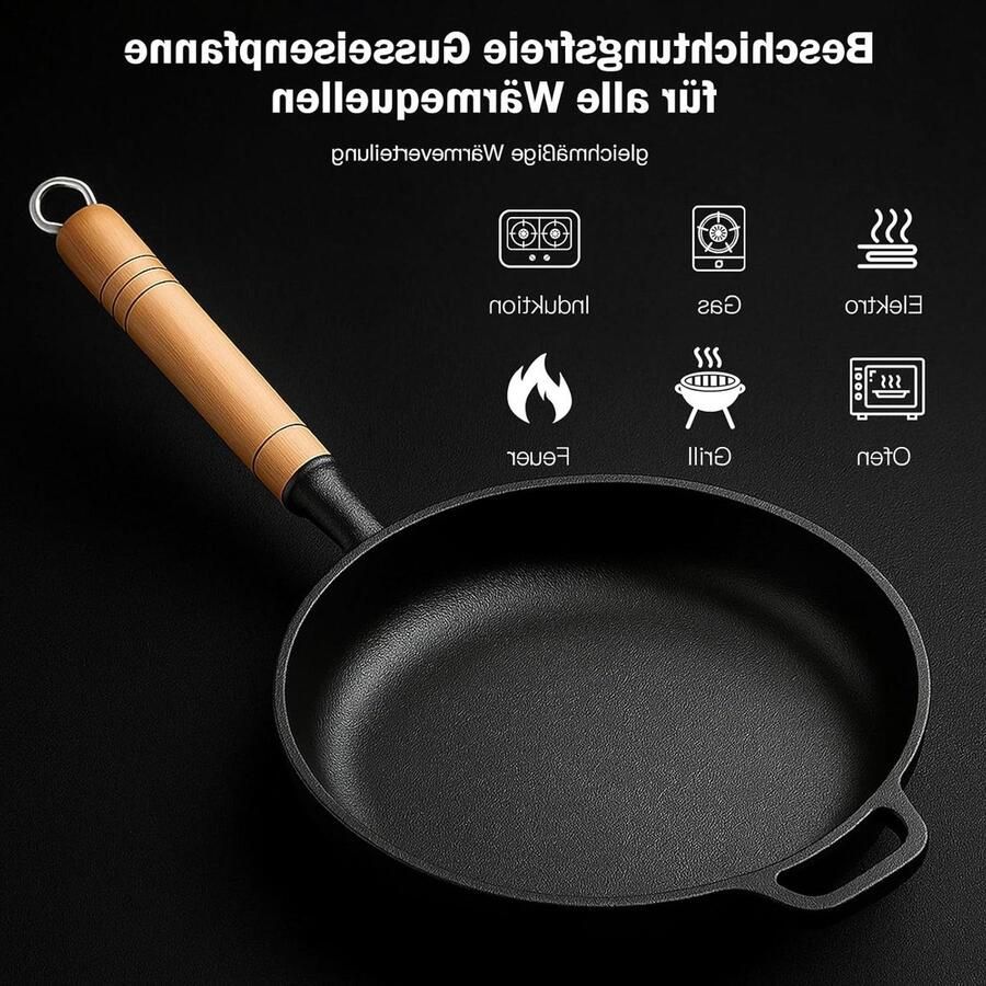 Gietijzeren Koekenpan Ongecoate Pan Koken en Braden Natuurlijke Patina Ontwikkeling 25 cm Zwart
