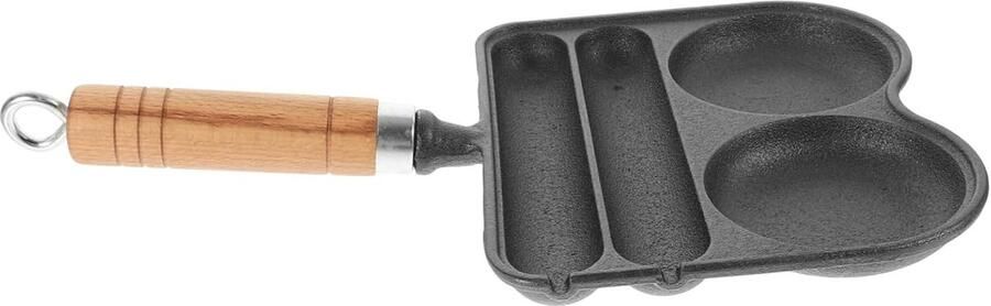 Gietijzeren Koekenpan Ontbijt Pan Eieren Bakken Antiaanbaklaag Ontwerp 32.5 x 18 cm Zwart