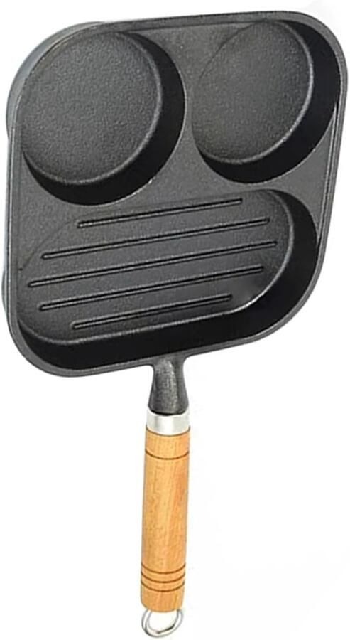 Grill Pan Koekenpan Gietijzer Ontbijt Bereiden 3 Vaks Ontwerp 195 cm Zwart