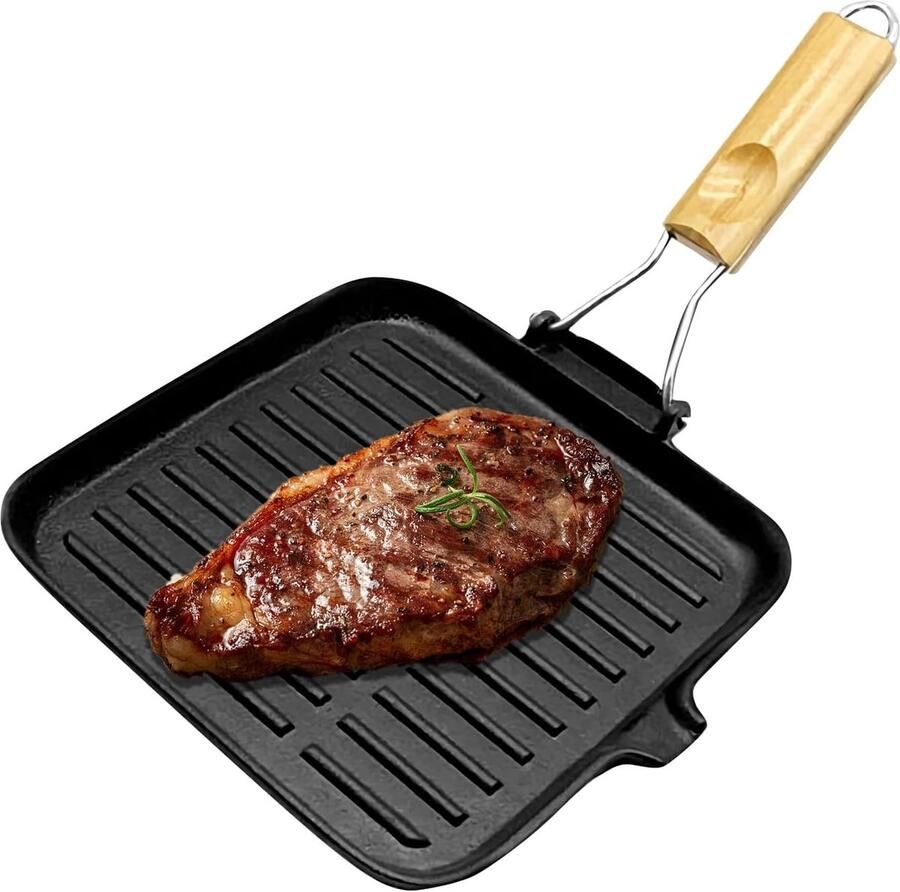 Gietijzeren Koekenpan Oven Bakplaat Koken en Grillen Gelijkmatige Warmte 24 cm Zwart