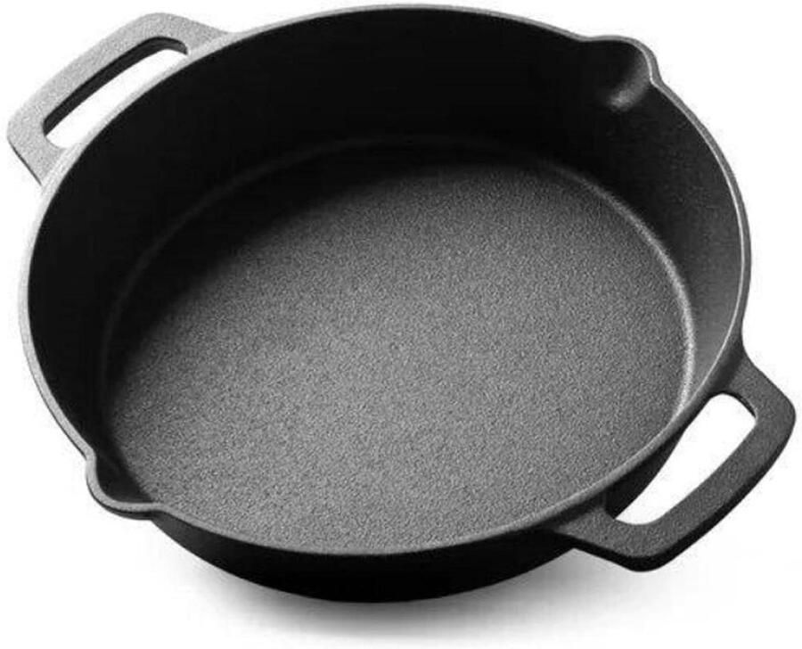 Gietijzeren Koekenpan Ovenbestendige Pan Veelzijdig Koken Dubbele Handgrepen 30 cm Zwart