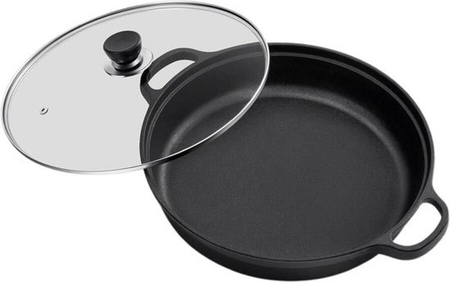 Gietijzeren koekenpan Pan met antiaanbaklaag Ontbijt bereiden Gelijkmatige warmteverdeling 30 cm diameter Zwart