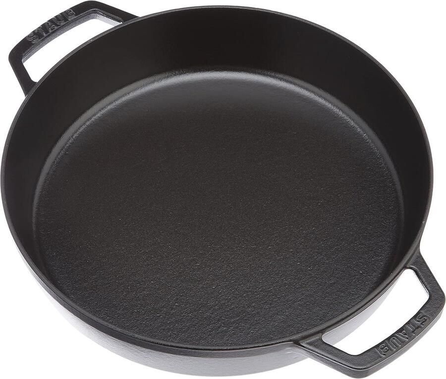 Gietijzeren Koekenpan Pan met handgrepen Grote gerechten bereiden Dubbele handgrepen 34 cm Zwart