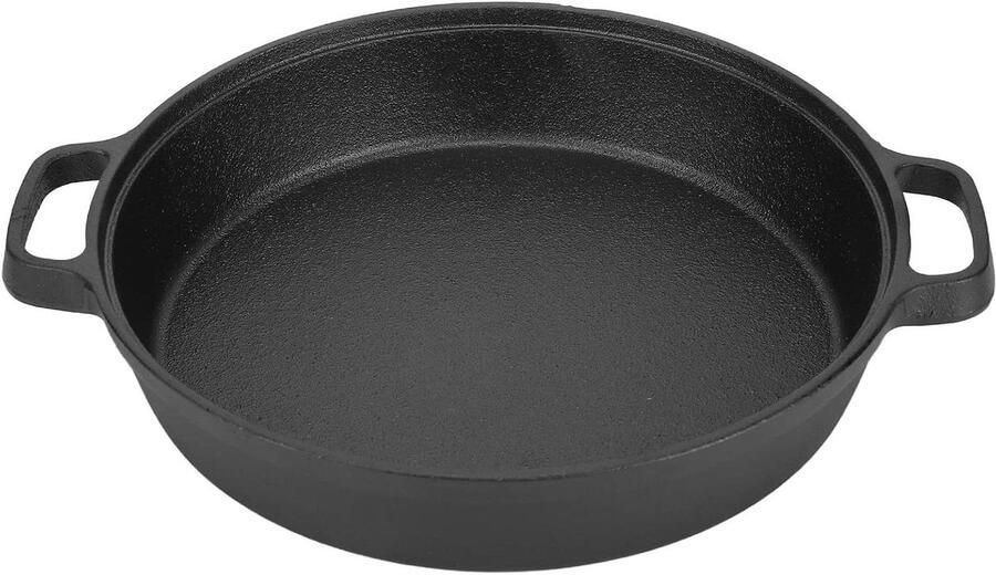 Gietijzeren Koekenpan Pan met Handgrepen Pannenkoeken Bakken Platte Bodem 98 Inch Zwart