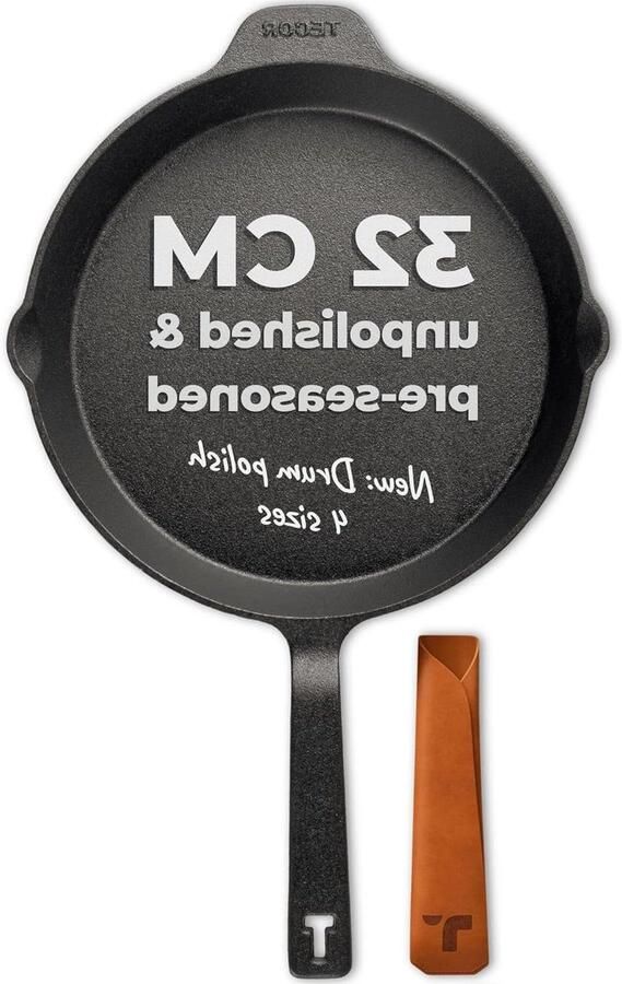 Gietijzeren Koekenpan Pannenkoekenpan Allround Koken Natuurlijk Antiaanbak 32 cm Zwart