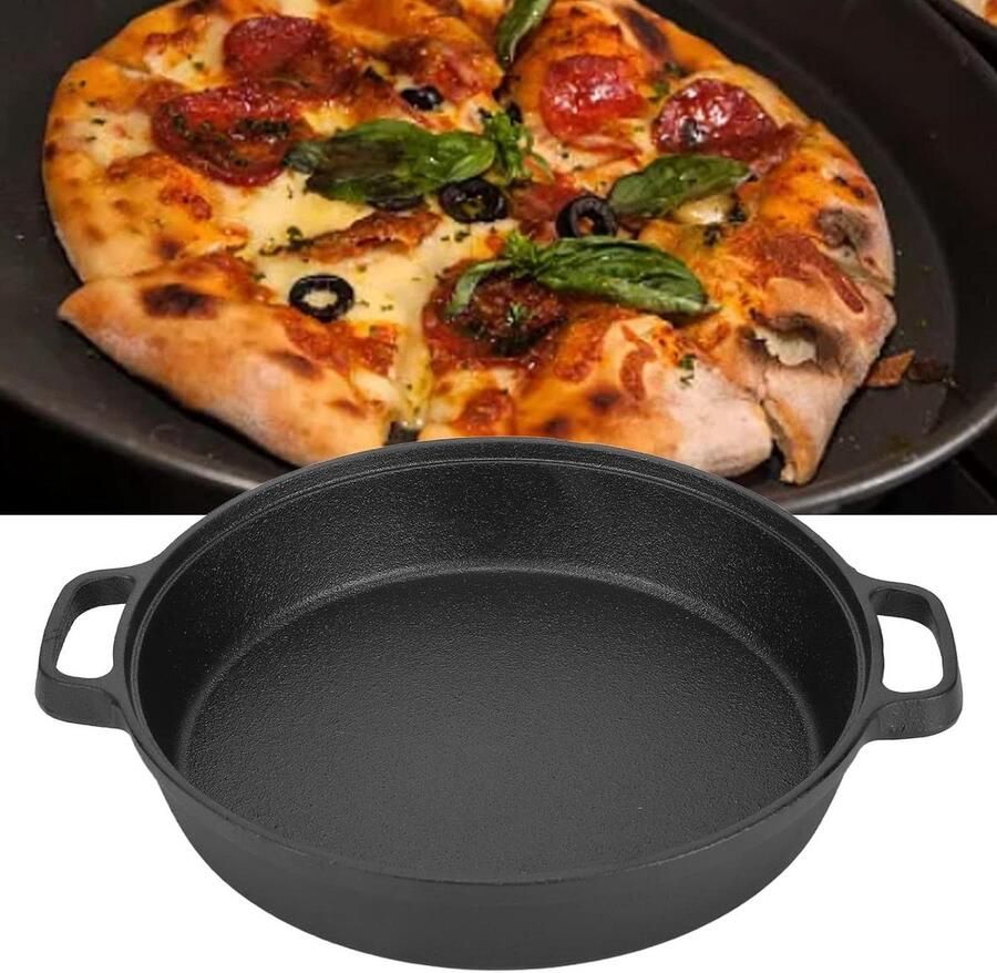 Gietijzeren Koekenpan Pannenkoekenpan Dik Gelijkmatig Bakken Twee Handgrepen 25 Cm Zwart
