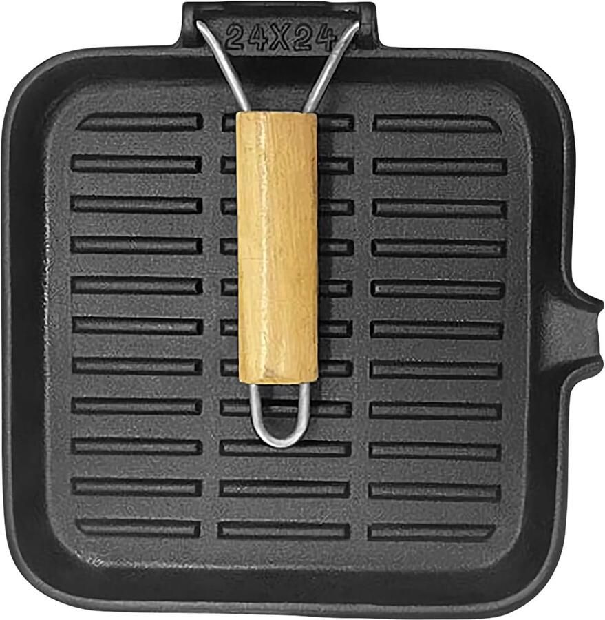 Gietijzeren Koekenpan Pannenkoekenpan Grillpan Buiten Koken Vierkant Geribbeld Ontwerp 24 cm Zwart