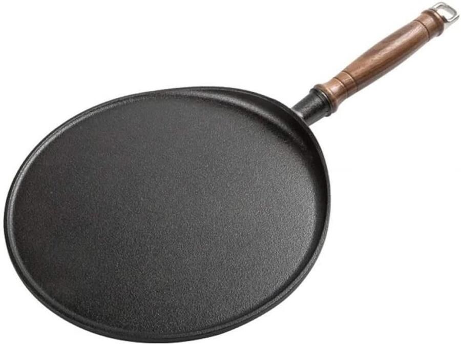 Gietijzeren Koekenpan Pannenkoekenpan Koekenpan Ontbijt Bakken Duurzaam Houten Handvat 28 cm Diameter Zwart