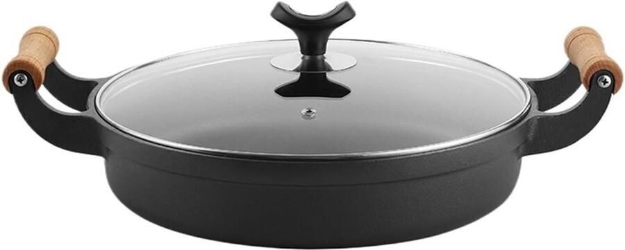 Gietijzeren Koekenpan Platte pan Veelzijdig Koken Verdikte Bodem 29 cm Met Deksel