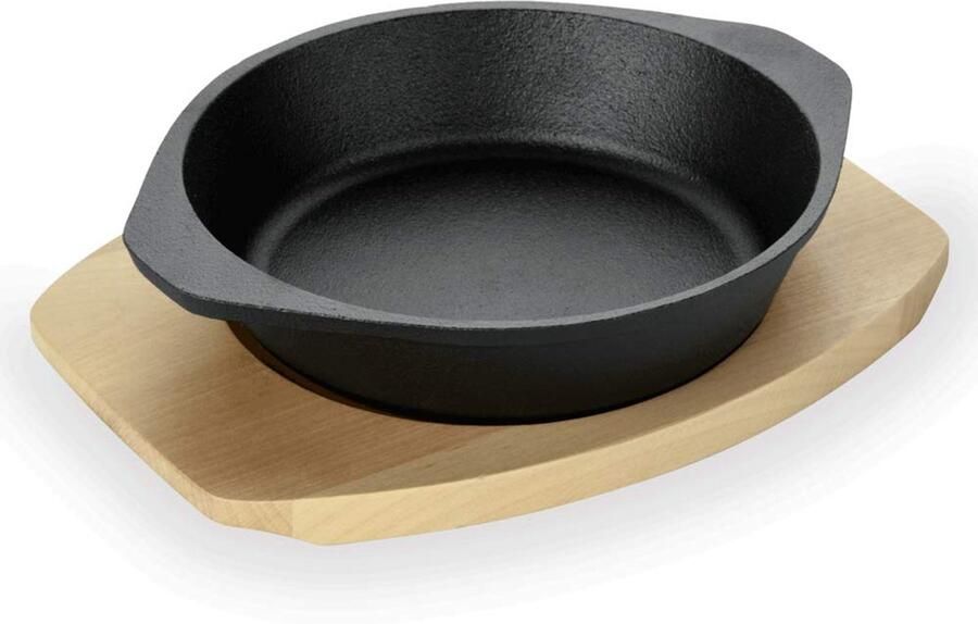 Gietijzeren Koekenpan Serveerpan met Hout Koken en Serveren Duurzaam Gietijzer 19 cm Diameter Zwart