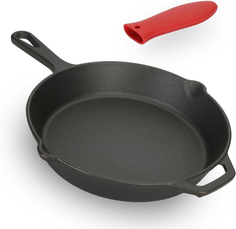 Gietijzeren koekenpan Skillet Veelzijdig koken Vooraf gekruid 25.5 cm Zwart