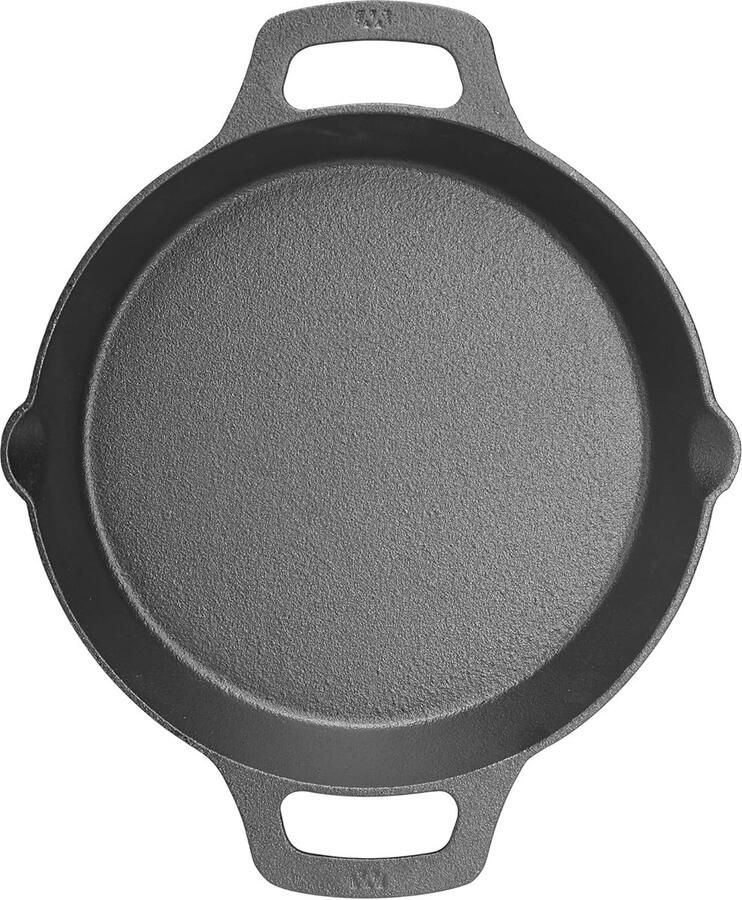 Gietijzeren Koekenpan Smeuïg Bakken Koken en Braden Dubbele Handgrepen Diameter 26 cm Zwart