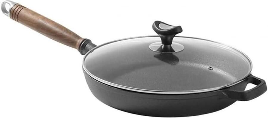 Gietijzeren Koekenpan Steak Pan Koken voor iedereen Ongecoat met deksel 28 cm Zwart
