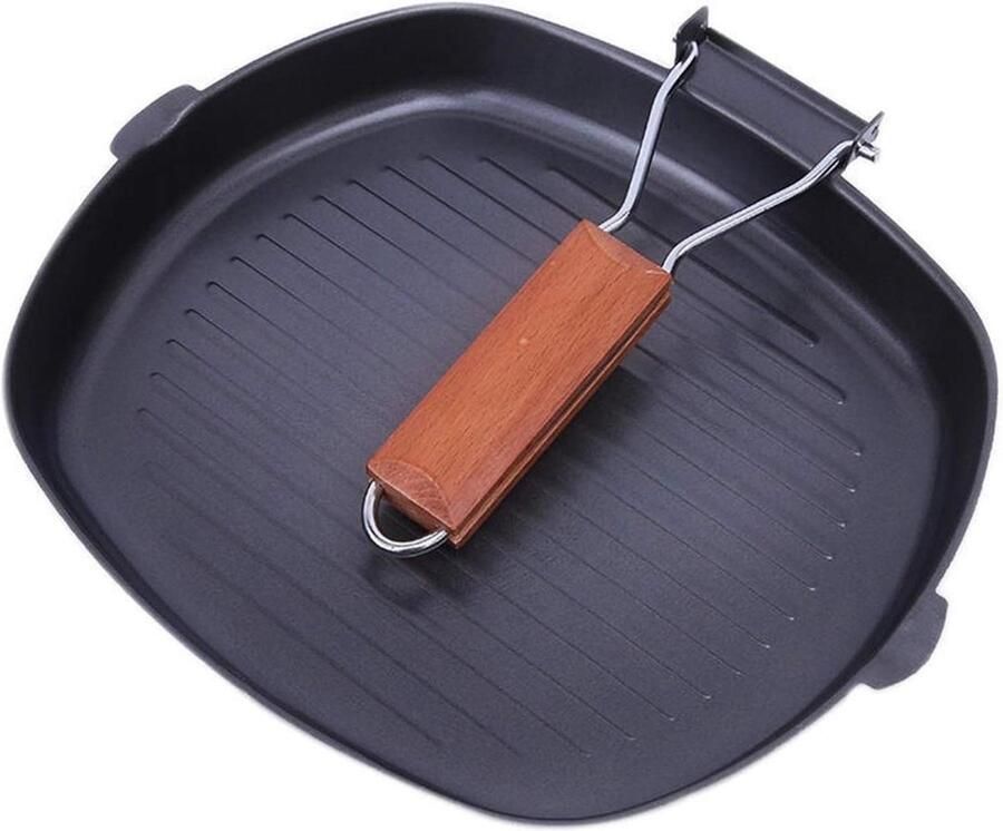Gietijzeren Koekenpan Steak Pan Lekker Koken Opvouwbaar Handvat Diameter 24 cm Zwart
