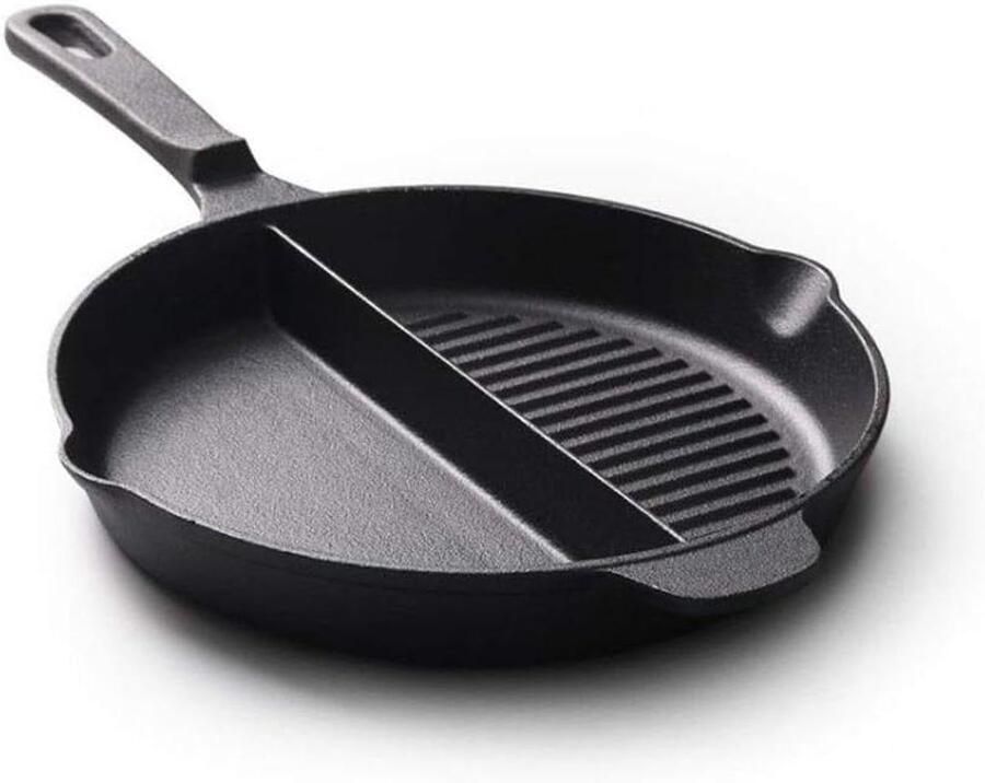 Gietijzeren Koekenpan Steakpan Wok Koken en Bakken Ongecoat Gietijzer 25 cm Diameter Zwart