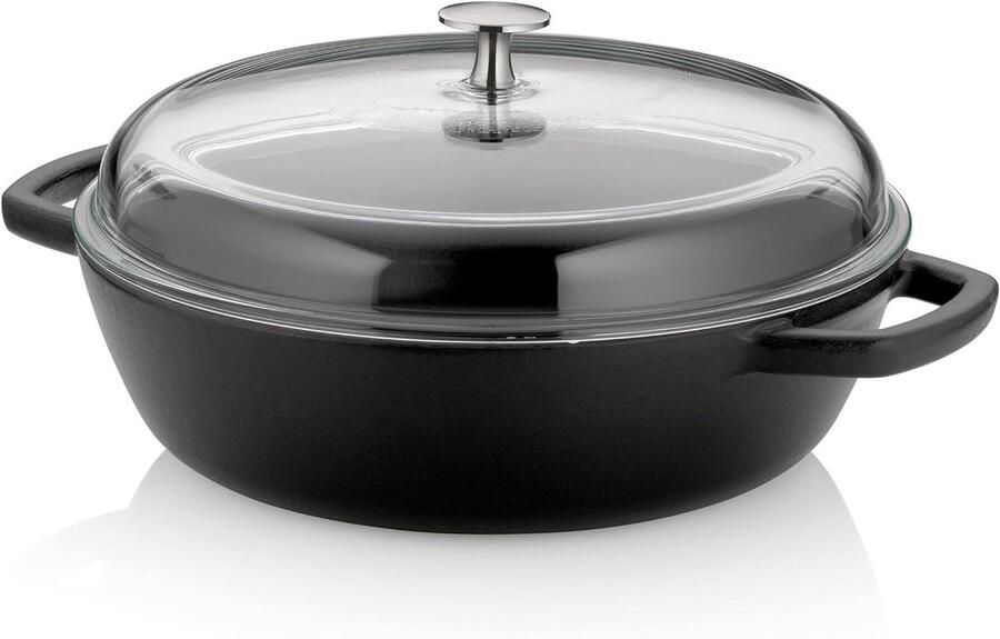 Gietijzeren Koekenpan Stoofpan Braadpan Stoofgerechten Bereiden Gelijkmatige Warmteverdeling Diameter 28 cm Zwart