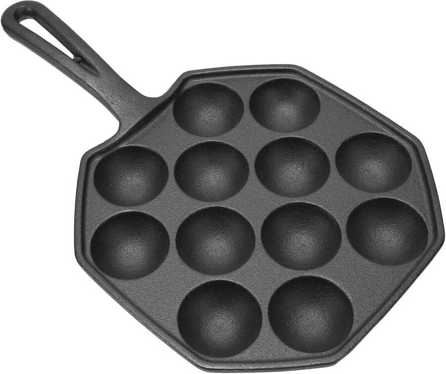 Gietijzeren koekenpan Takoyaki pan Ronde balletjes maken 12 roosters 18 cm diameter Zwart