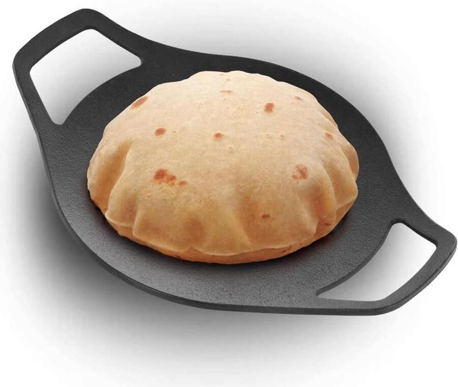Gietijzeren Koekenpan Tawa Pan Roti Gezond Koken Natuurlijke Anti-aanbaklaag 24 cm Zwart