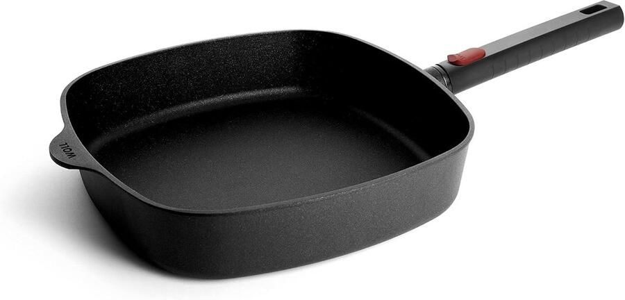 Gietijzeren Koekenpan Vierkant 28x28 cm met Afneembaar Handvat Geschikt voor Alle Warmtebronnen