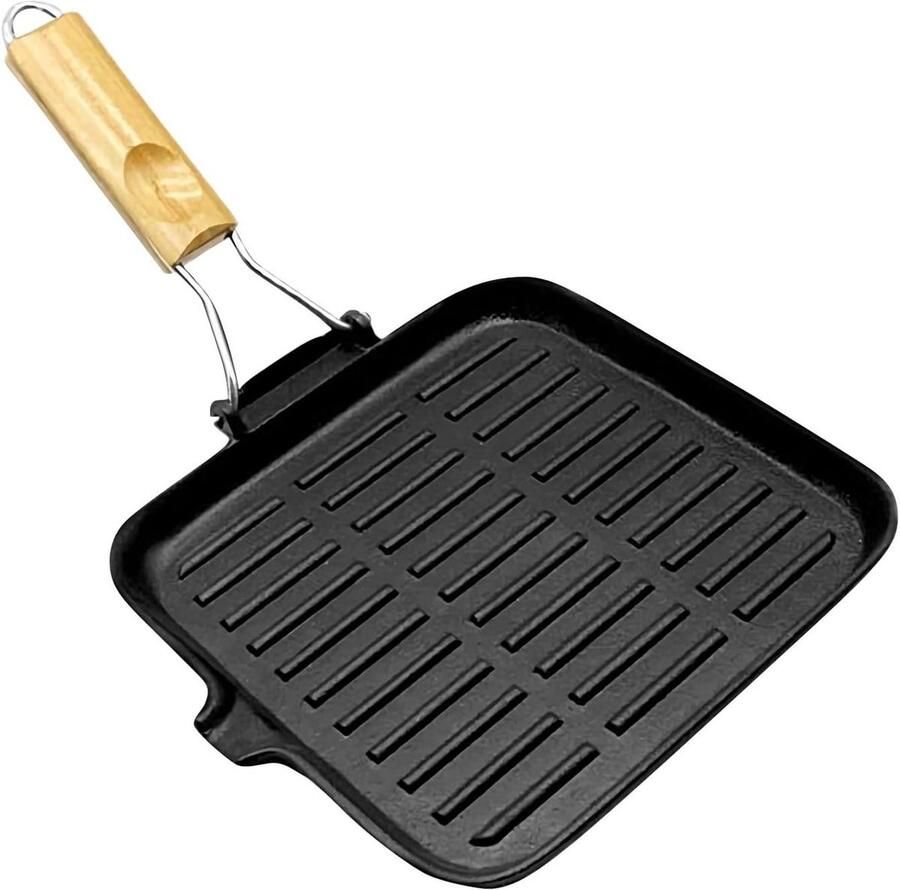 Gietijzeren Koekenpan Kookpan Grillpan Koken Bakken Grillen Hotspot Preventie 24 cm Zwart