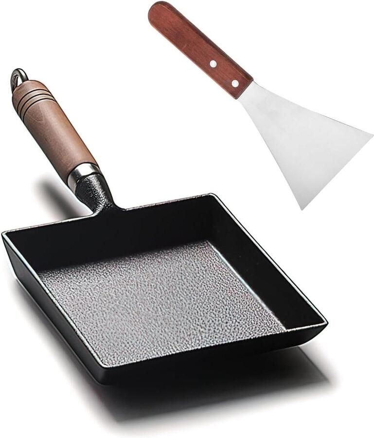 Gietijzeren Koekenpan Vierkante Pan Omeletten Maken Vooraf Gekruid 22.5 x 18.5 cm Zwart