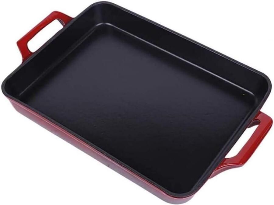 Gietijzeren Koekenpan Vierkante Pan Veelzijdig Koken Gelijkmatige Warmte 4 mm Wanddikte Rood