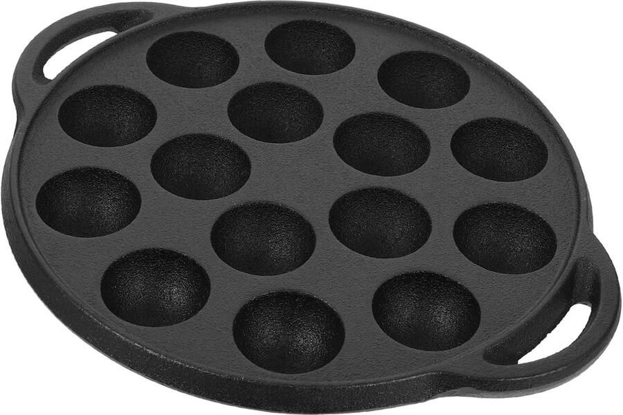 Gietijzeren Koekenpan Vleesballenpan Slagpan Koken en Bakken 15-Holes Ontwerp 26 cm Zwart