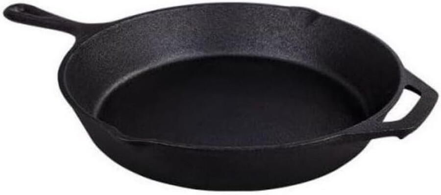 Gietijzeren Koekenpan Voorbewerkte Pan Veelzijdig Koken Gelijkmatige Warmteverdeling 30 cm Zwart