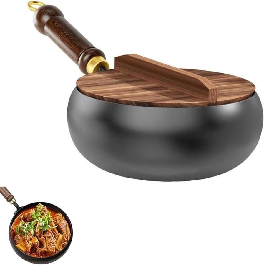 Gietijzeren koekenpan Voorraadpot wok Veelzijdig koken Handgemaakte kwaliteit 24 of 28 cm Zwart