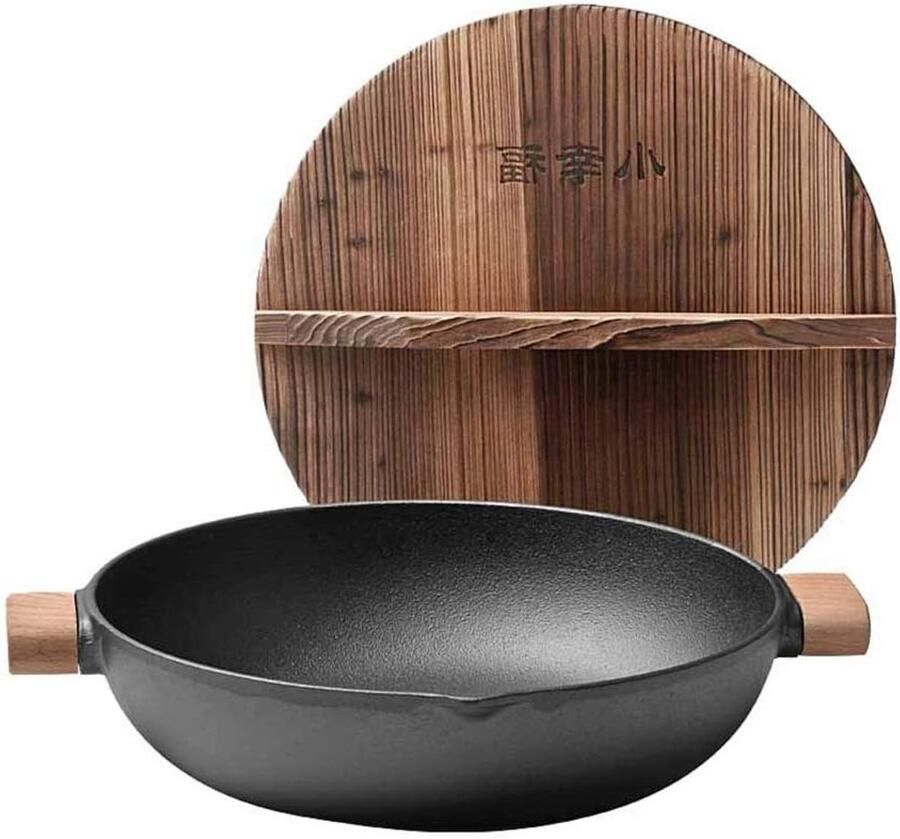 Gietijzeren Koekenpan Wok Braadpan Gezond Koken Uniforme Warmtegeleiding 30 cm A