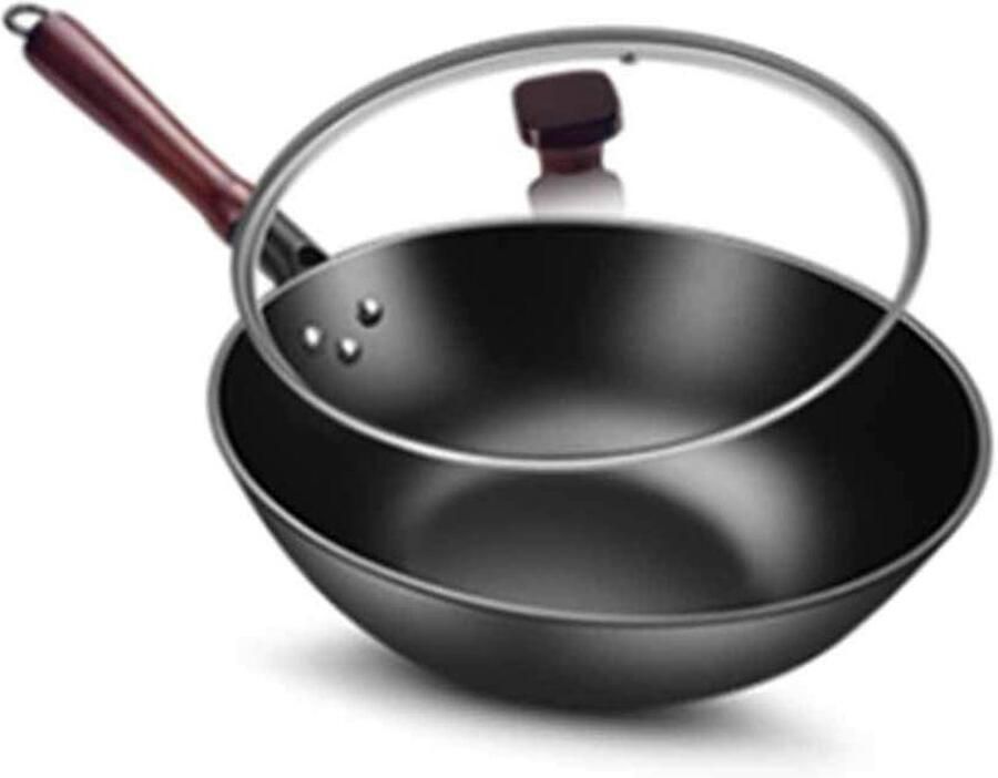 Gietijzeren Koekenpan Wok Pan Gezond Koken Natuurlijk Anti-aanbak 34 cm Zwart
