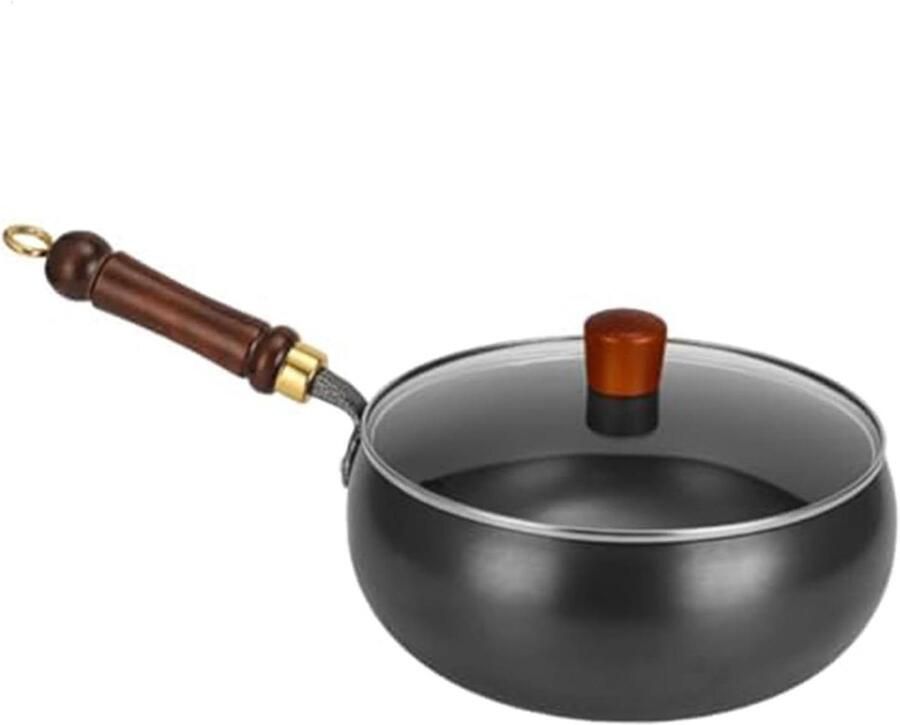 Gietijzeren Koekenpan Wok Pan Koken en Bakken Handgesmeed 24 cm Met Glazen Deksel