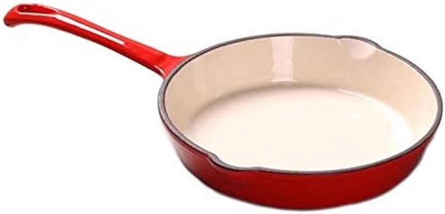 Gietijzeren Koekenpan Wok Pan Platte Bodem Veelzijdig Koken Natuurlijke Anti-aanbaklaag 30 x 20 cm Rood