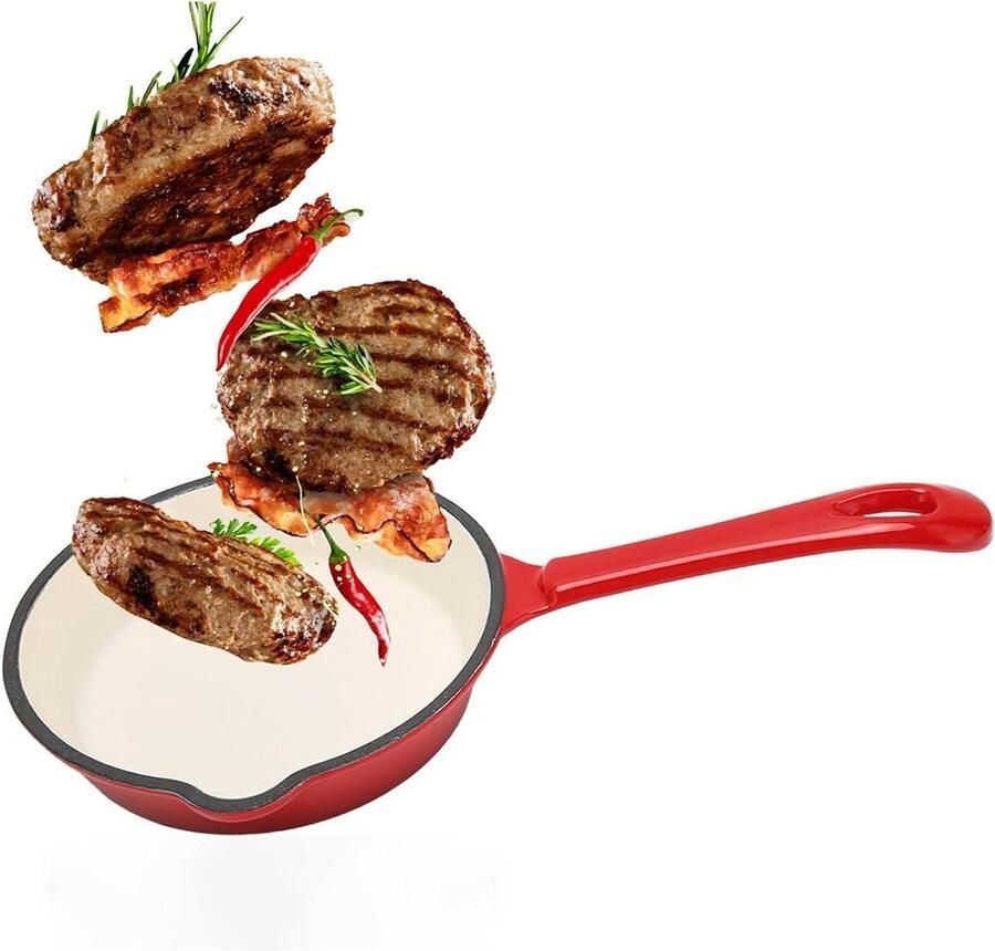 Gietijzeren koekenpan Wok pan Thuis koken Dubbele antiaanbaklaag 16 cm diameter Zwart