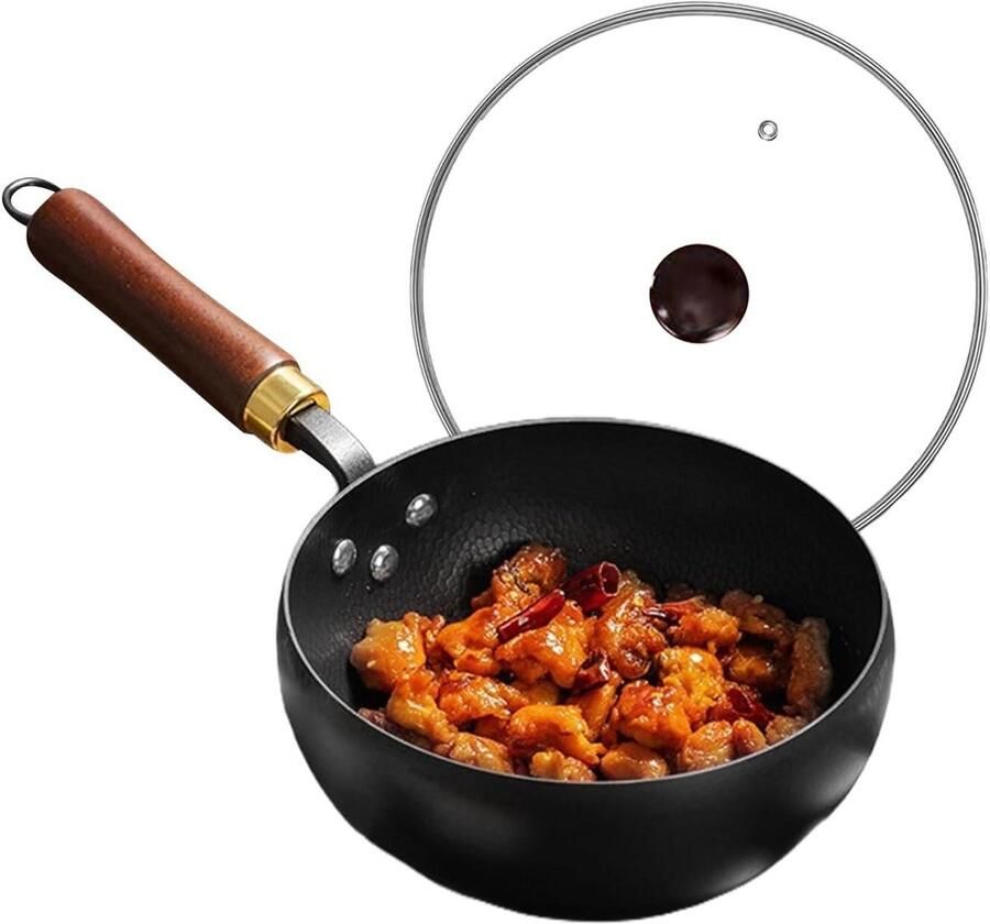 Gietijzeren Koekenpan Zware Pan Koekenpan met Deksel Biefstuk Schroeien Vooraf Gekruid 26 cm Zwart
