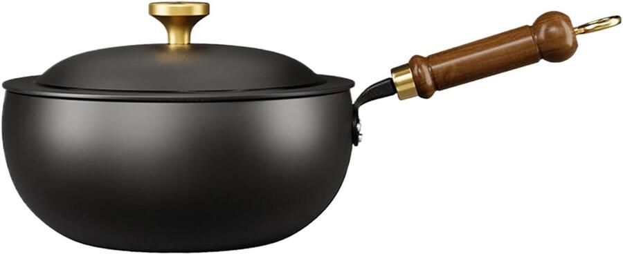 Gietijzeren Kookpan Antiaanbakpan Stoofpan Stoofschotels Maken Gelijkmatige Hitteverdeling 20 cm Diameter Zwart