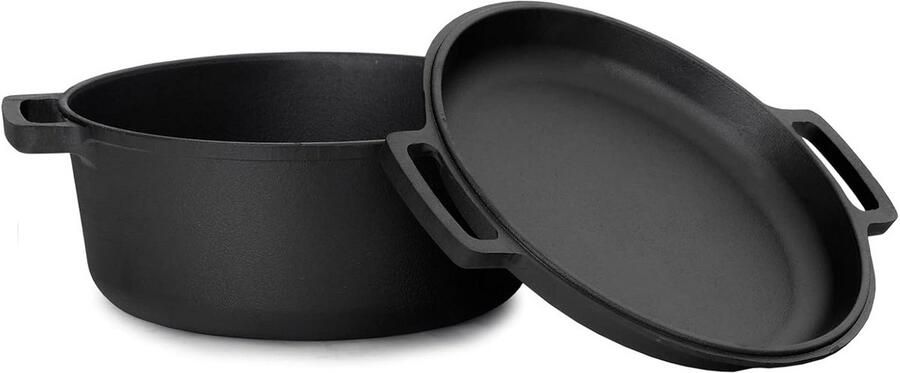 Gietijzeren Kookpan Braadpan Dutch Oven Ambachtelijk Koken Gelijkmatige Warmteverdeling 6 Liter Inhoud Zwart