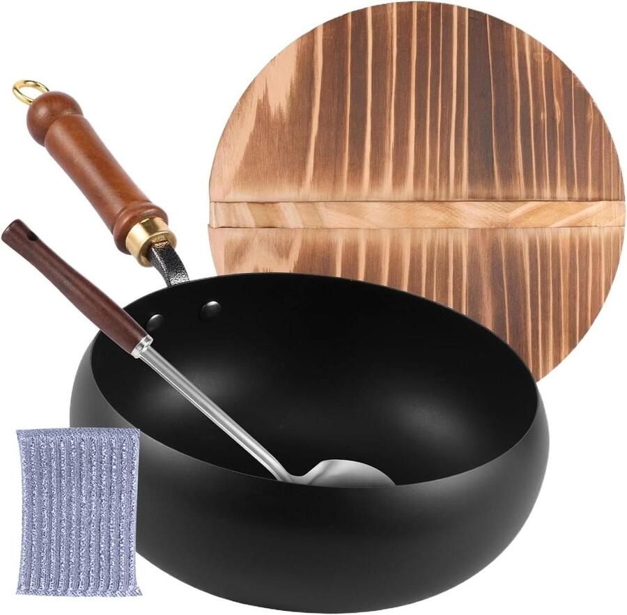 Gietijzeren Kookpan Soeppan Stoofpan Dagelijks Koken Natuurlijke Antiaanbaklaag 24 cm Diameter Zwart