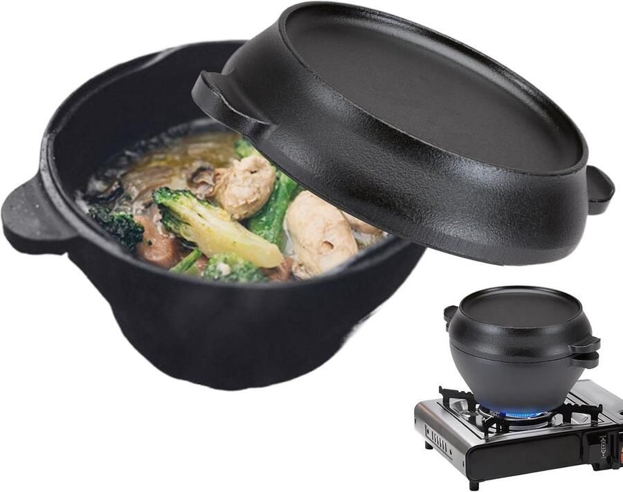 Gietijzeren Kookpan Stoofpan Broodbakpan Langzaam Koken Veelzijdig Gebruik 16cm Zwart