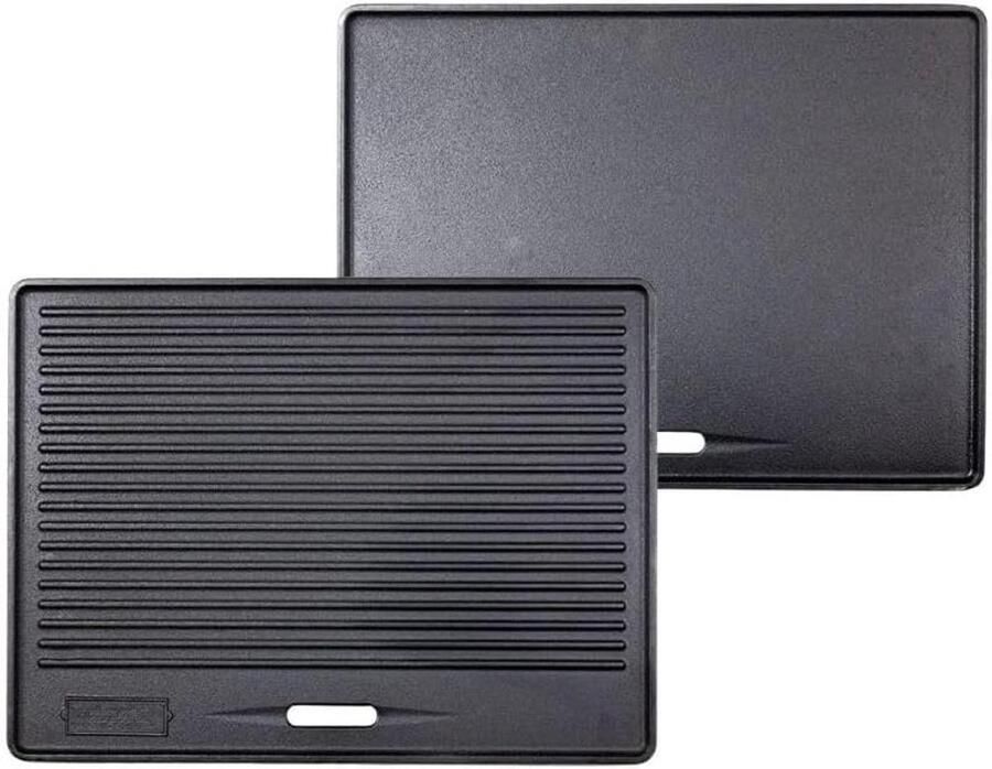 Gietijzeren Kookplaat Bakplaat Grill Buiten Koken Omkeerbaar Glad Geribbeld 40 x 30 cm Zwart