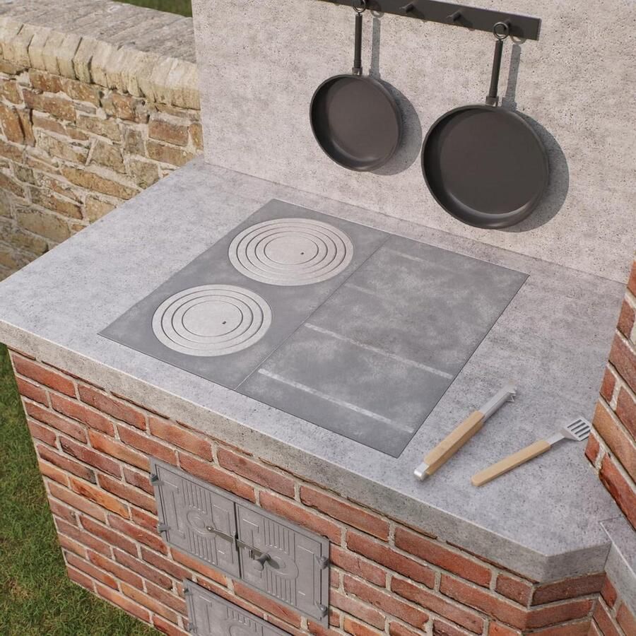 Gietijzeren Kookplaat Dubbele Kookplaat Extra Kookoppervlak Gemaakt in Poolse Gietmakerij 65 x 375 cm Grijs
