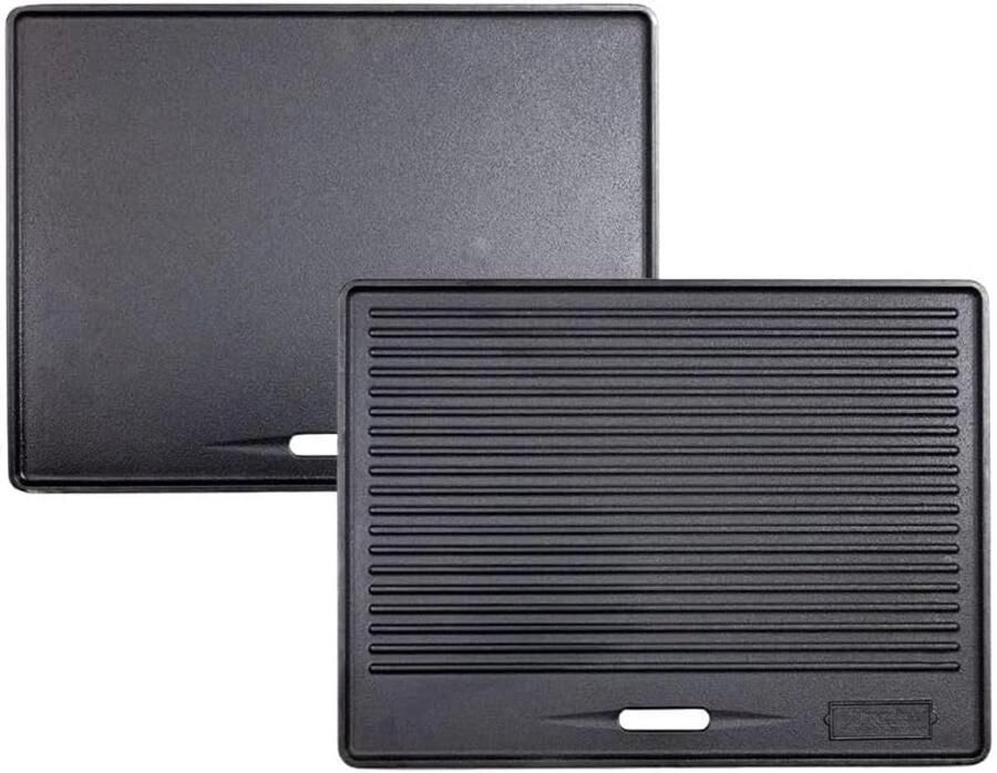 Gietijzeren Kookplaat Omkeerbare Plaat Barbecue Gerechten Glad En Geribbeld 40 x 30 cm Zwart