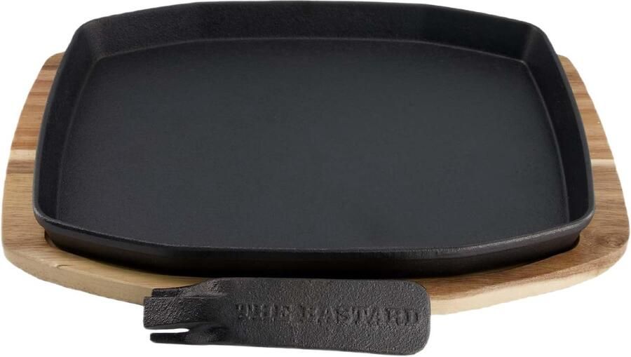 Gietijzeren Kookplaat Plancha Bakplaat Buiten Koken Inclusief Houder 24x32CM Zwart