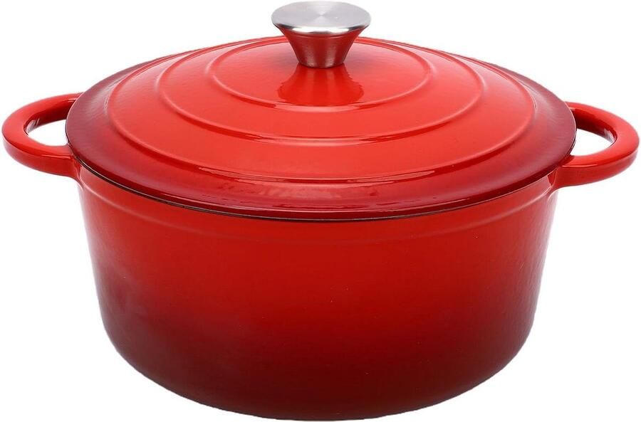 Gietijzeren Kookpot Stoofpan met Deksel Langzaam Koken Gelijkmatige Warmteverdeling 26CM Diameter Rood