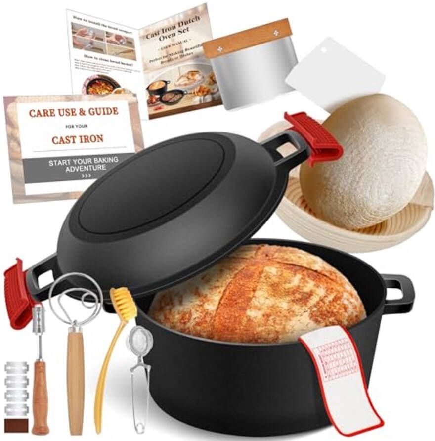 Gietijzeren Kookpot voor Brood Bakken met Braadpan Deksel en Garen Voordeelpakket