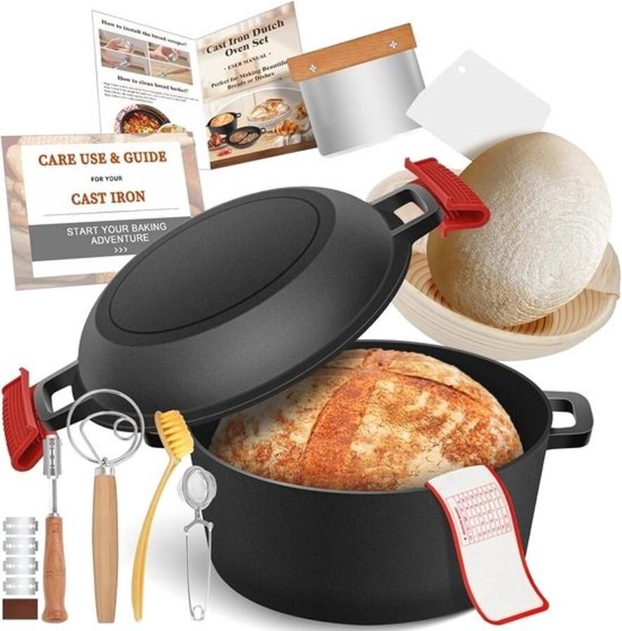 Gietijzeren Kookpot voor Brood Bakken met Braadpan Deksel en Garen Voordeelpakket