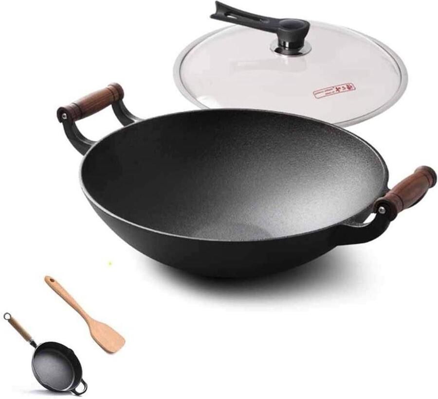 Gietijzeren Kookpot Wok Pan Koken aan Tafel Natuurlijk Anti-aanbak 36 cm A