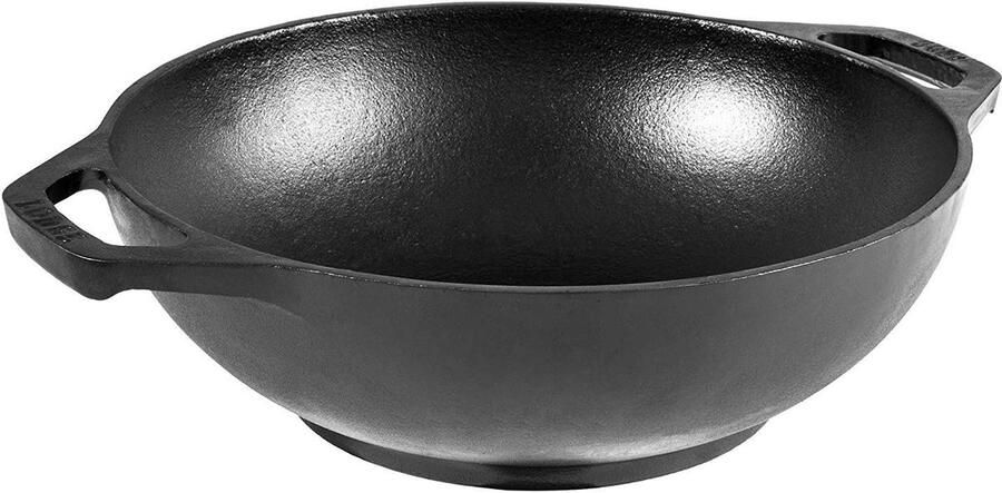 Gietijzeren Mini Wok Kleine Koekenpan Wokpan Koken en Bakken Dubbele Handgrepen 6.25 Inch Zwart