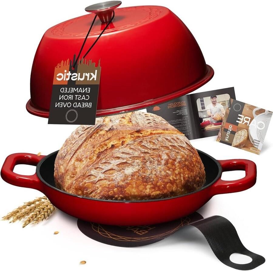 Gietijzeren Nederlandse Oven Broodbakpan Stoofpan Zuurdesem Brood Bakken Nauwsluitend Koepelvormig Deksel 6 Liter Rood