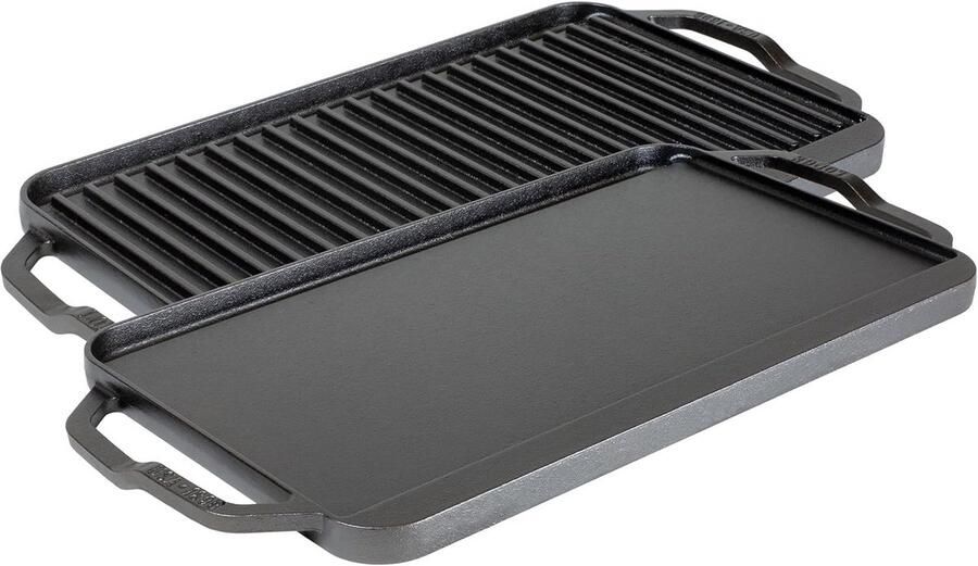 Gietijzeren Grillpan Dubbele Plaat Koken op Fornuis Omkeerbaar Design 50 cm Zwart